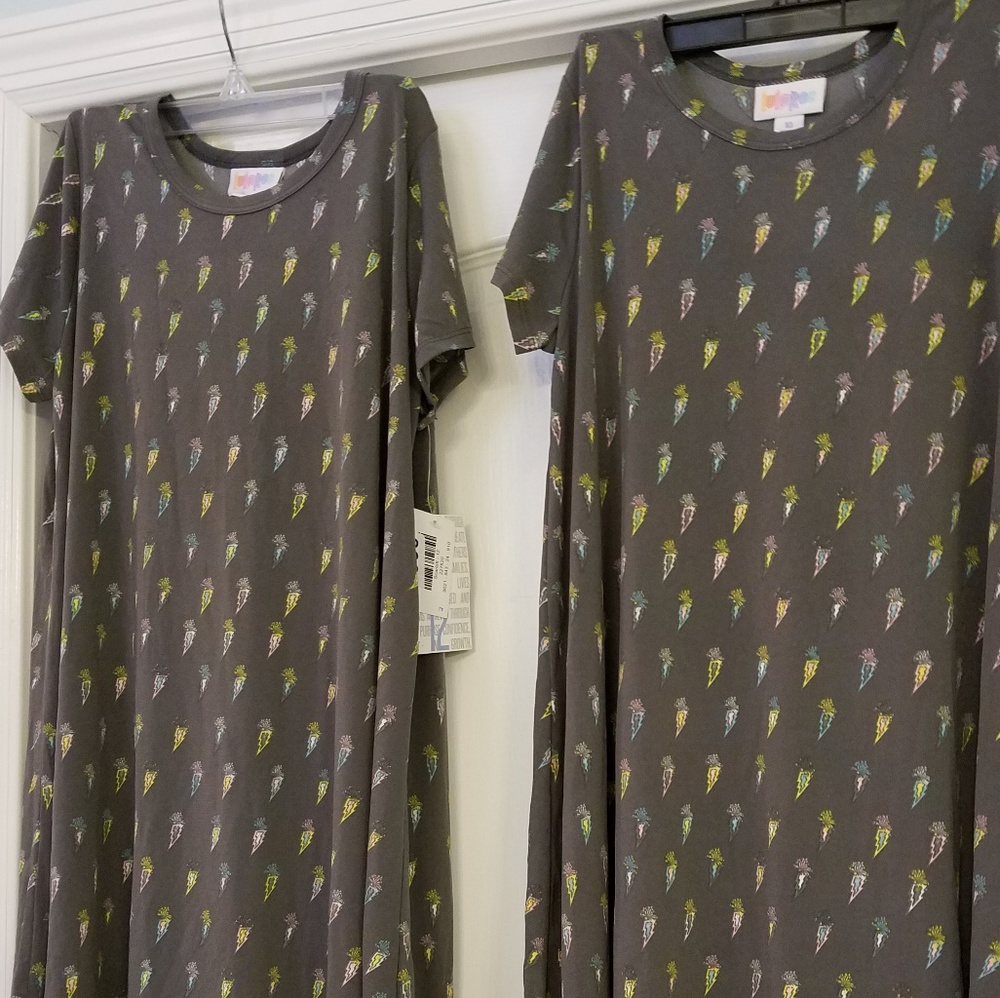 2 LulaRoe Scarlett girl's matching dresses 10 & 12